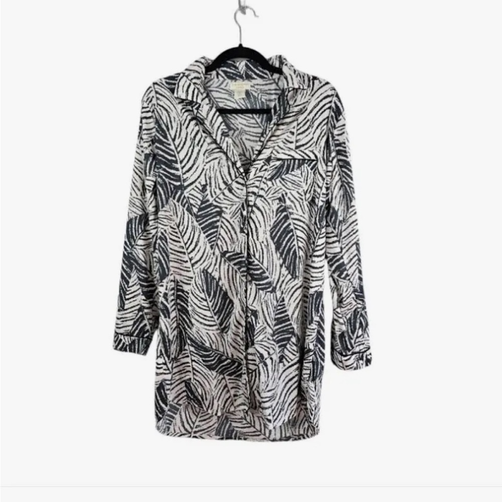 Cynthia Rowley Sleepwear - white/black palm leaf print button front sleep shirt